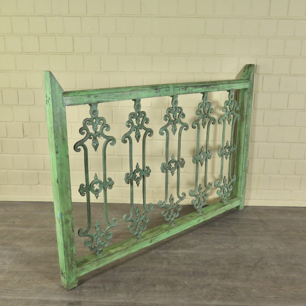 Balustrade 1,55 m Antik 1900 Teakholz Schmiedeeisen