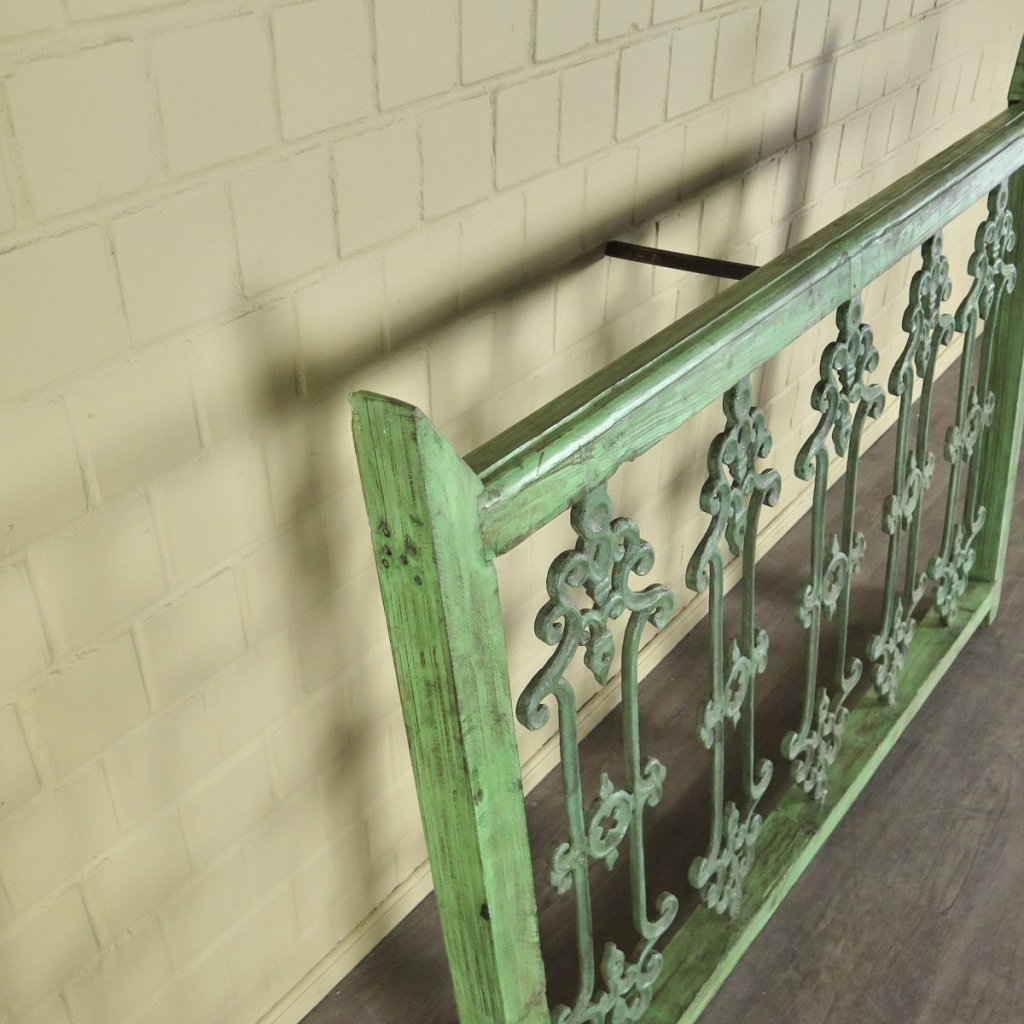Balustrade 1,55 m Antik 1900 Teakholz Schmiedeeisen