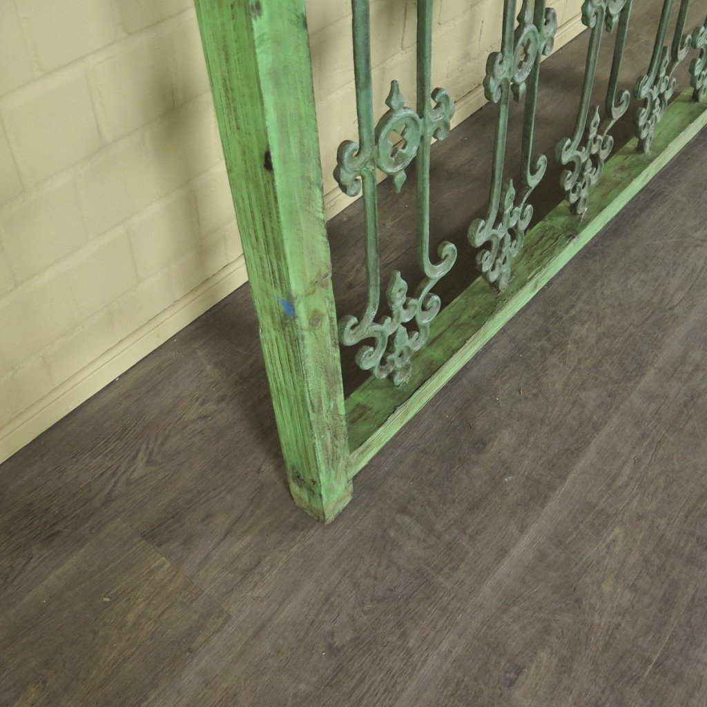 Balustrade 1,55 m Antik 1900 Teakholz Schmiedeeisen