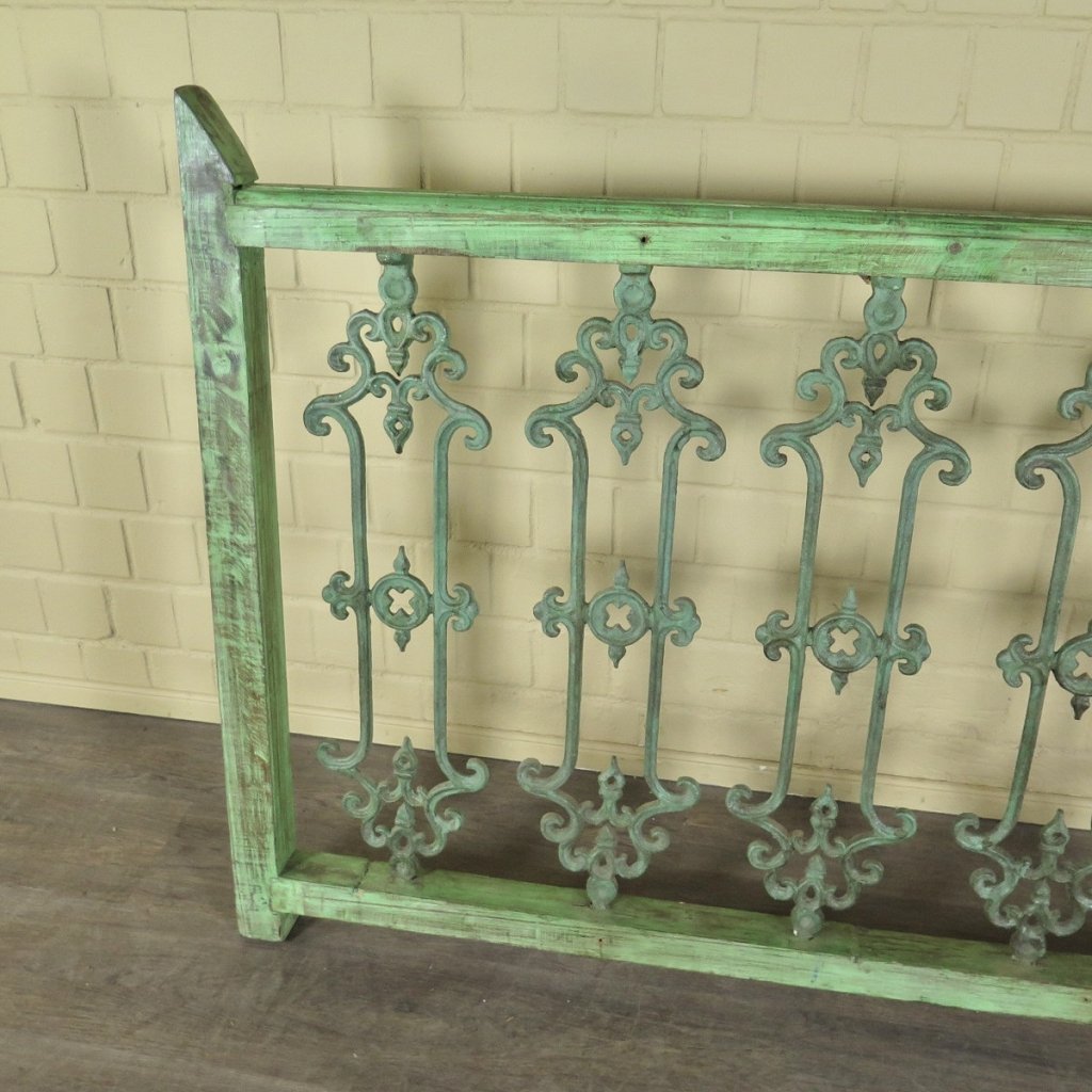 Balustrade 1,55 m Antik 1900 Teakholz Schmiedeeisen