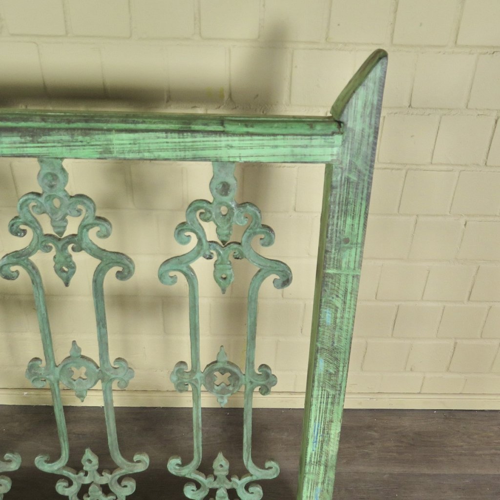 Balustrade 1,55 m Antik 1900 Teakholz Schmiedeeisen