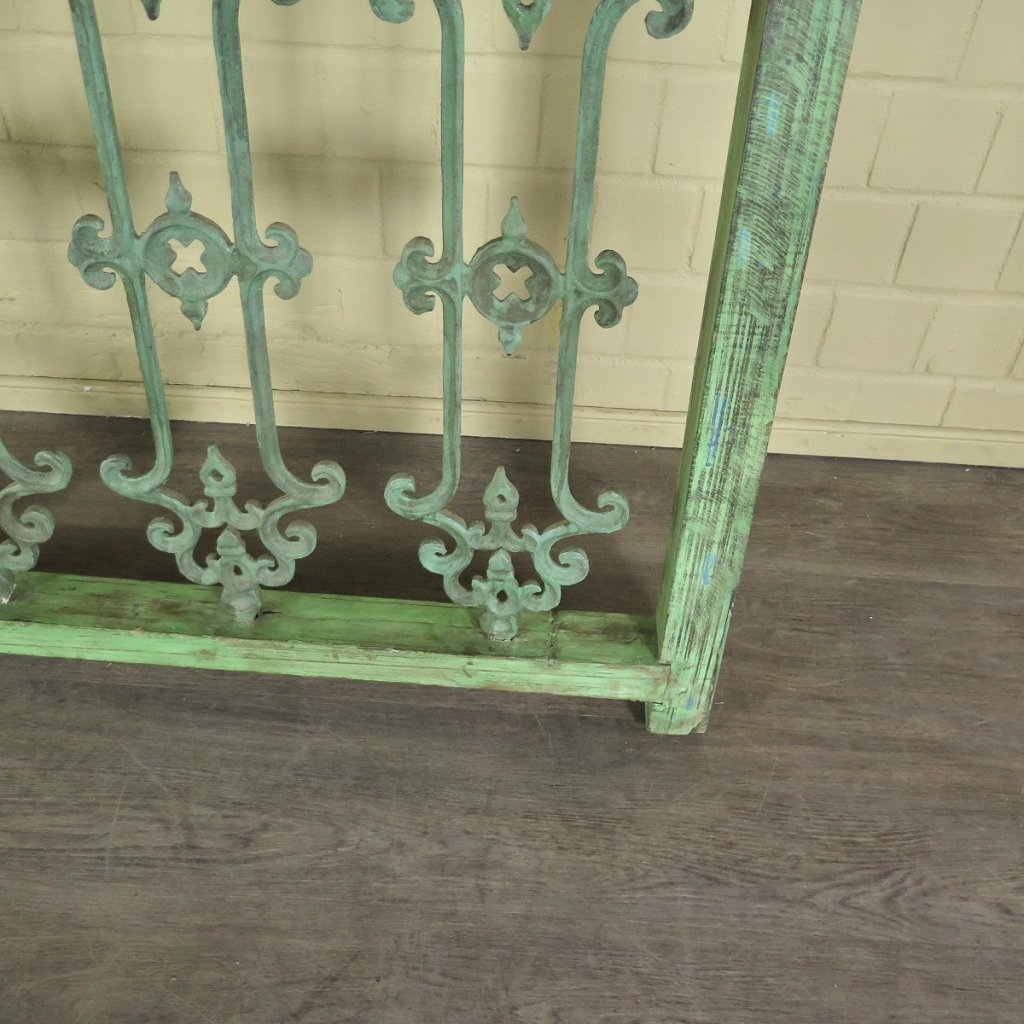 Balustrade 1,55 m Antik 1900 Teakholz Schmiedeeisen