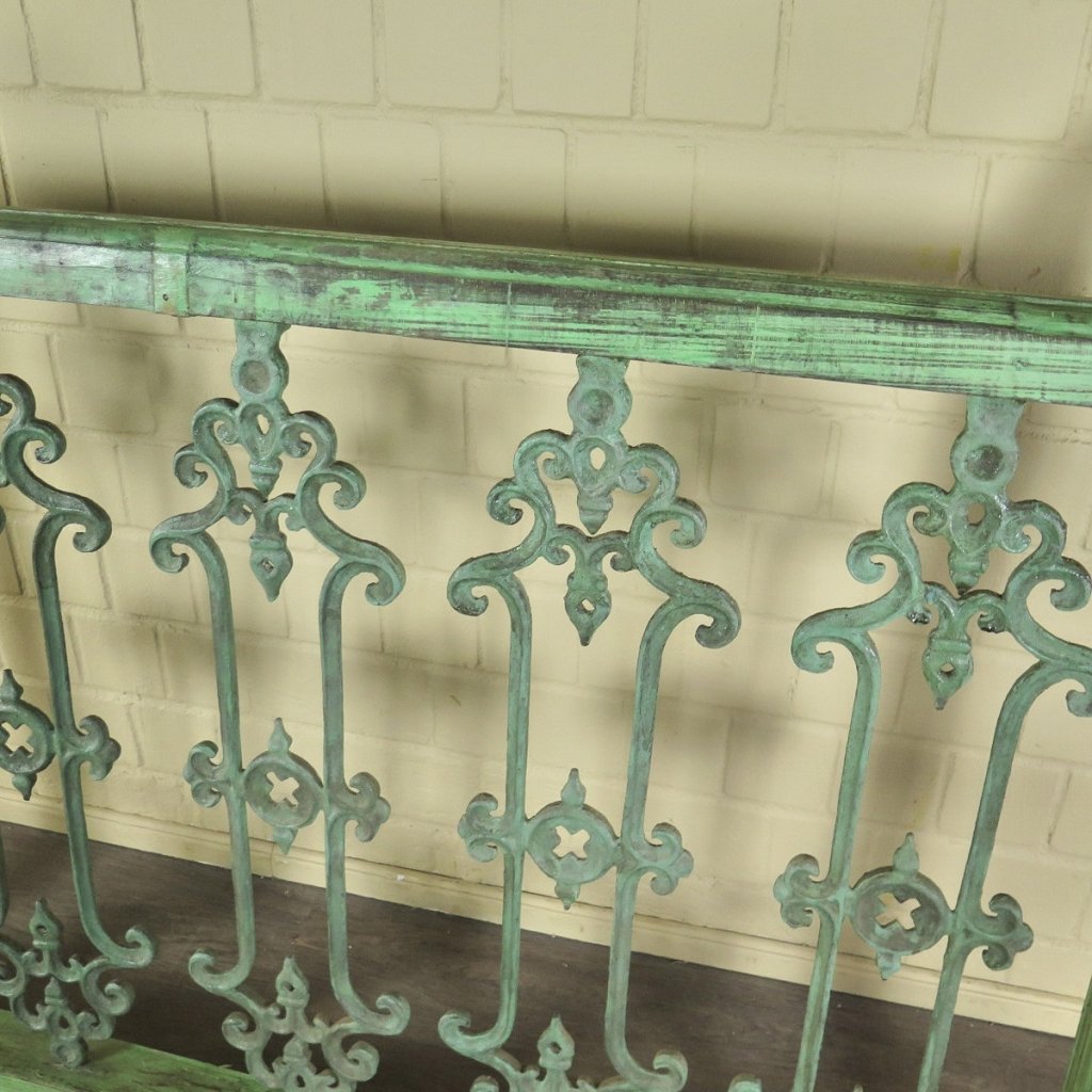 Balustrade 1,55 m Antik 1900 Teakholz Schmiedeeisen