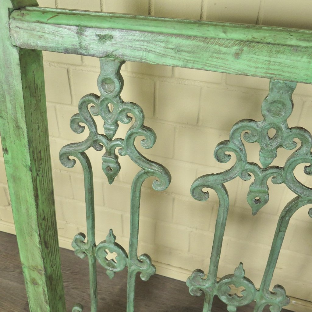 Balustrade 1,55 m Antik 1900 Teakholz Schmiedeeisen