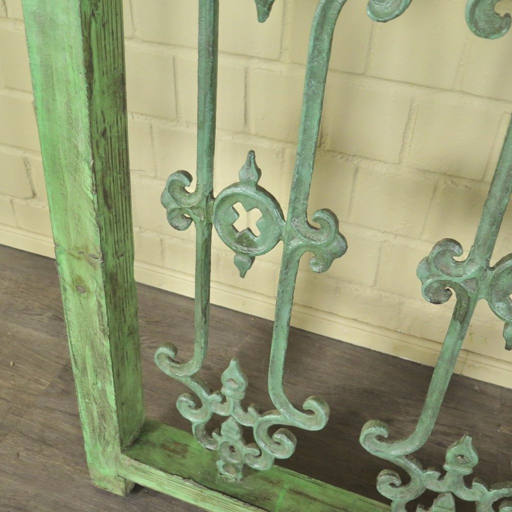 Balustrade 1,55 m Antik 1900 Teakholz Schmiedeeisen