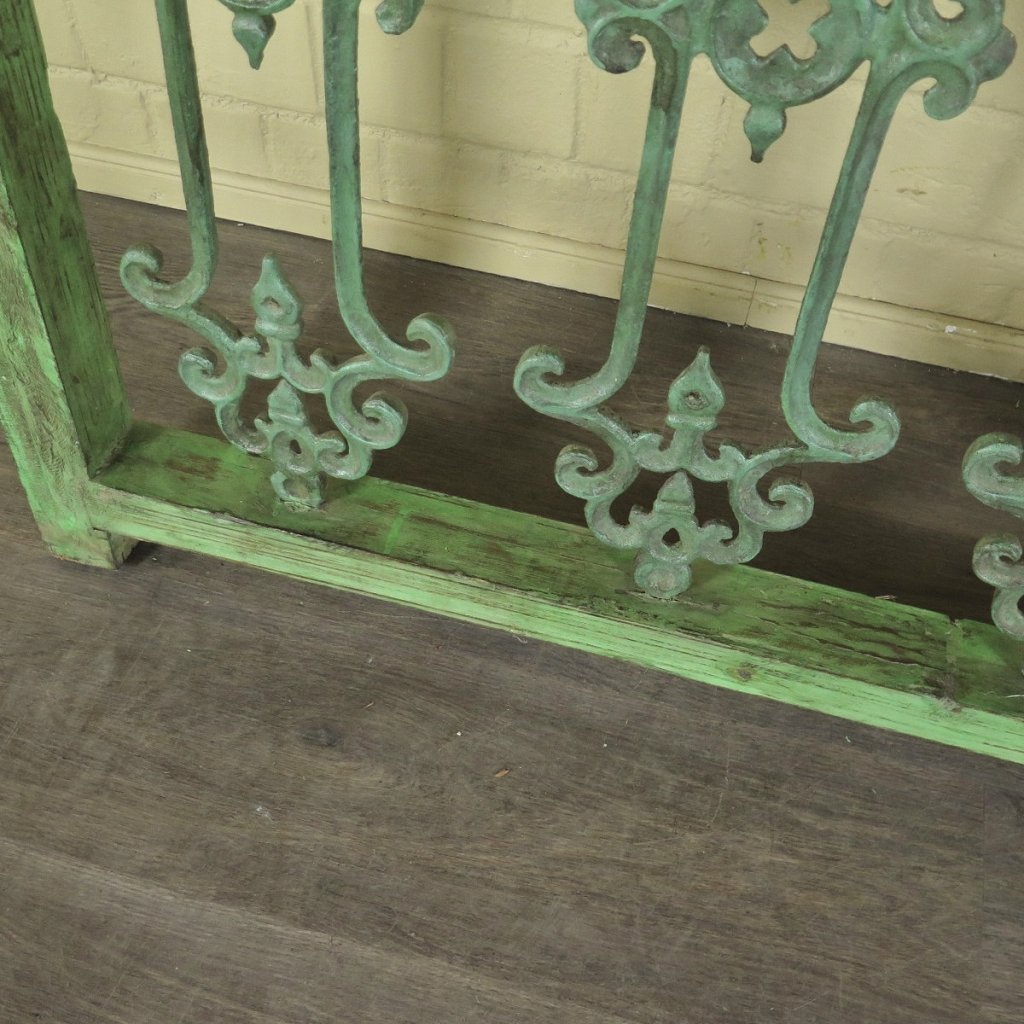Balustrade 1,55 m Antik 1900 Teakholz Schmiedeeisen