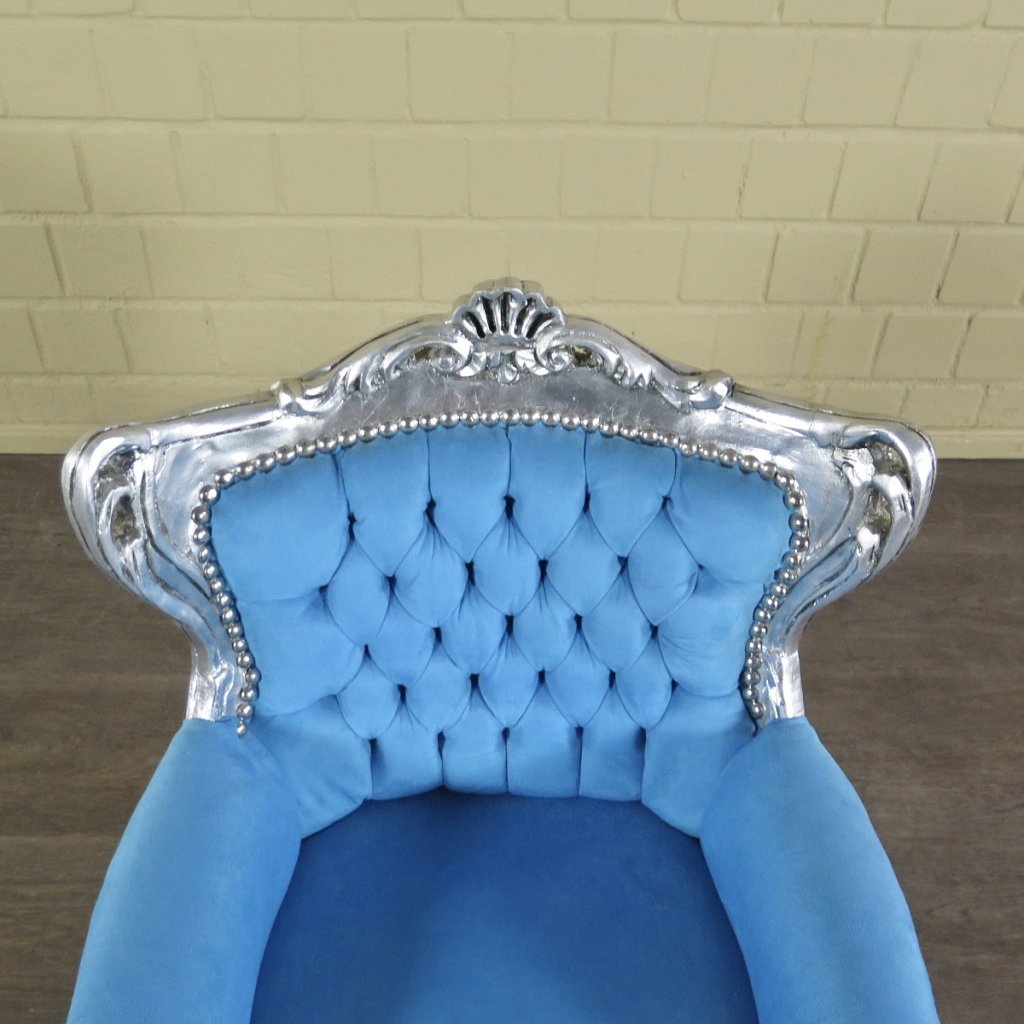 Mini Barocksessel Königssessel Blau-Silber - immagine 3