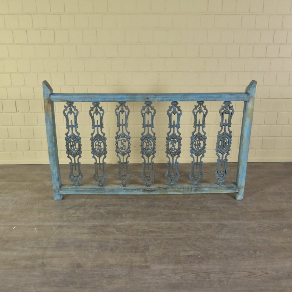 Balustrade 1,51 m Antik 1900 Teakholz Schmiedeeisen