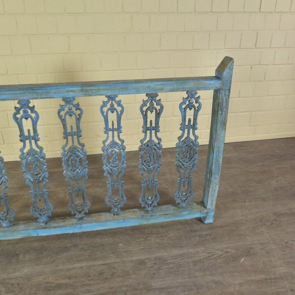 Balustrade 1,51 m Antik 1900 Teakholz Schmiedeeisen