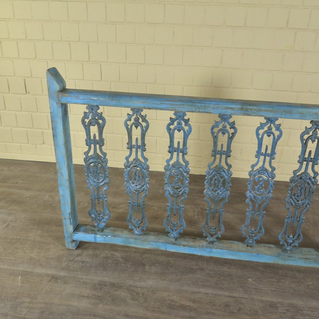 Balustrade 1,51 m Antik 1900 Teakholz Schmiedeeisen