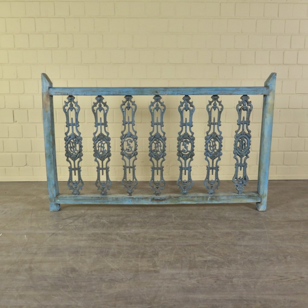 Balustrade 1,51 m Antik 1900 Teakholz Schmiedeeisen