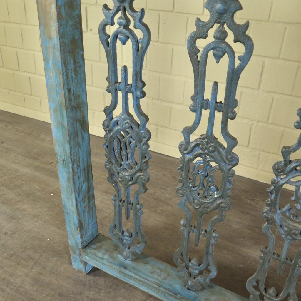Balustrade 1,51 m Antik 1900 Teakholz Schmiedeeisen