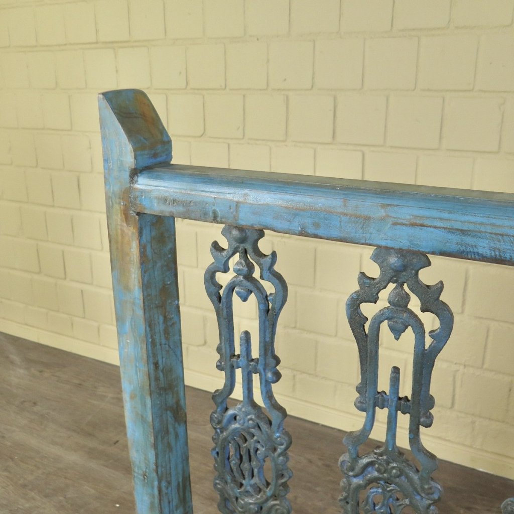 Balustrade 1,51 m Antik 1900 Teakholz Schmiedeeisen