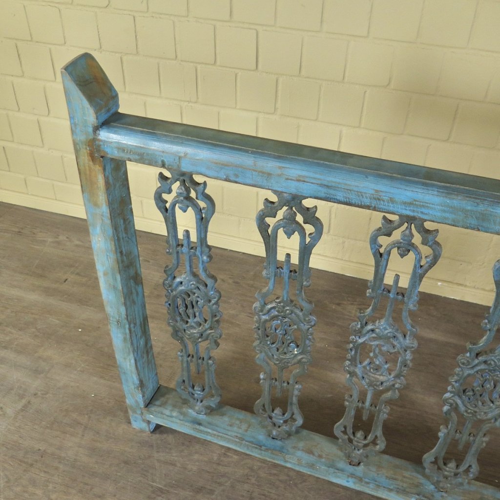 Balustrade 1,51 m Antik 1900 Teakholz Schmiedeeisen