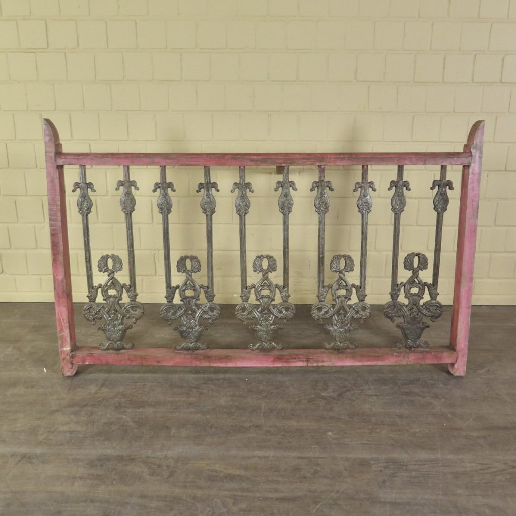 Balustrade 1,53 m Antik 1900 Teakholz Schmiedeeisen