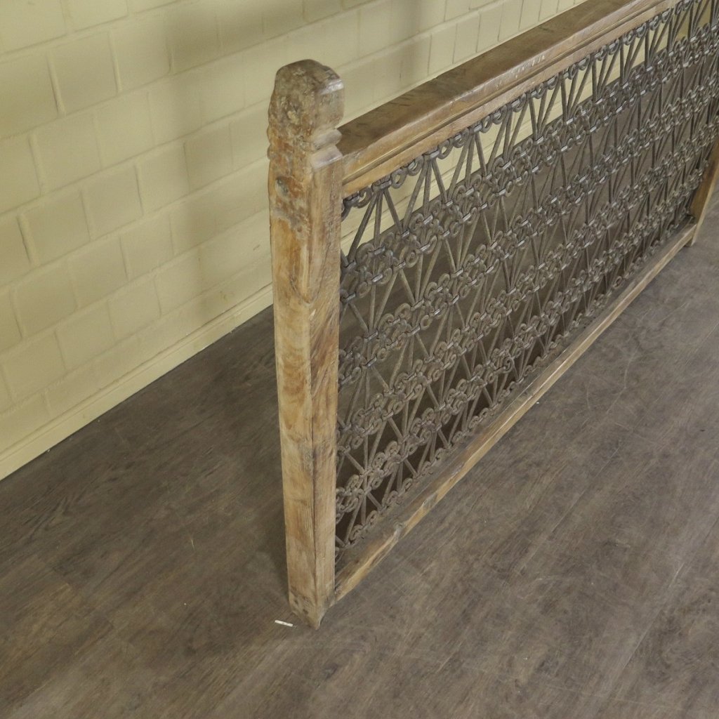 Balustrade 1,68 m Antik 1900 Teakholz Schmiedeeisen