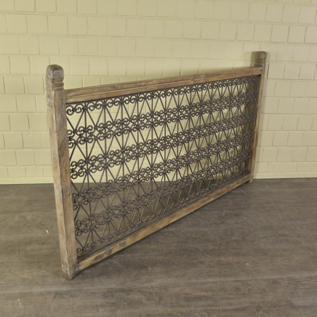 Balustrade 1,68 m Antik 1900 Teakholz Schmiedeeisen