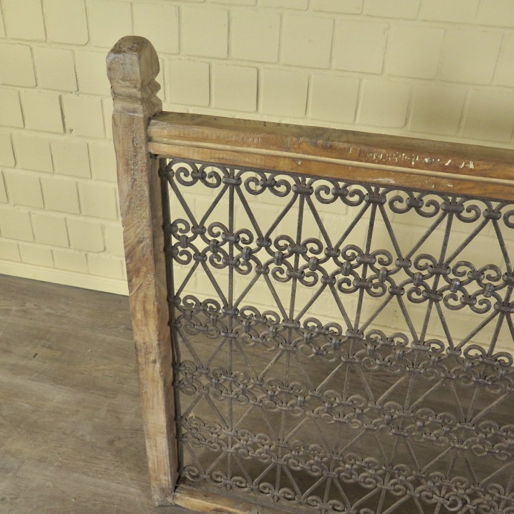 Balustrade 1,68 m Antik 1900 Teakholz Schmiedeeisen