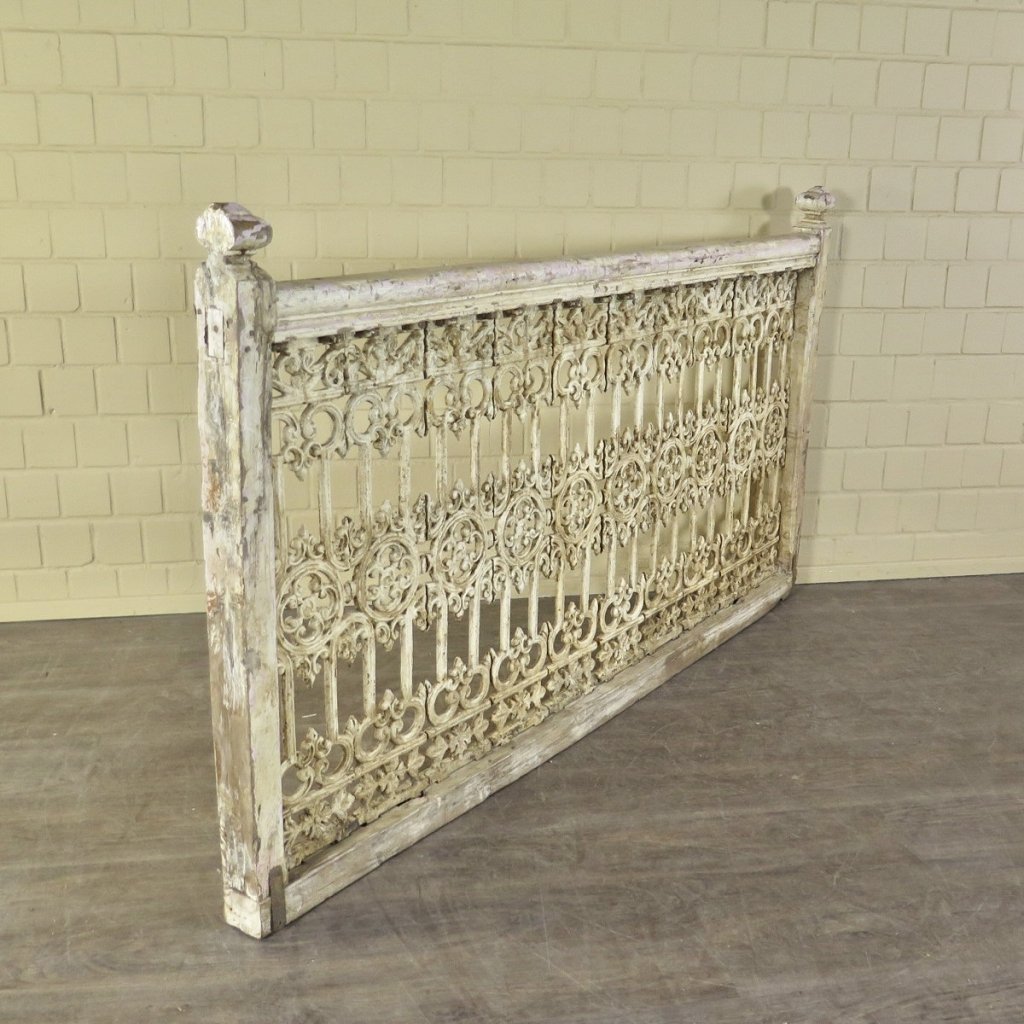 Balustrade 1,93 m Antik 1900 Teakholz Schmiedeeisen