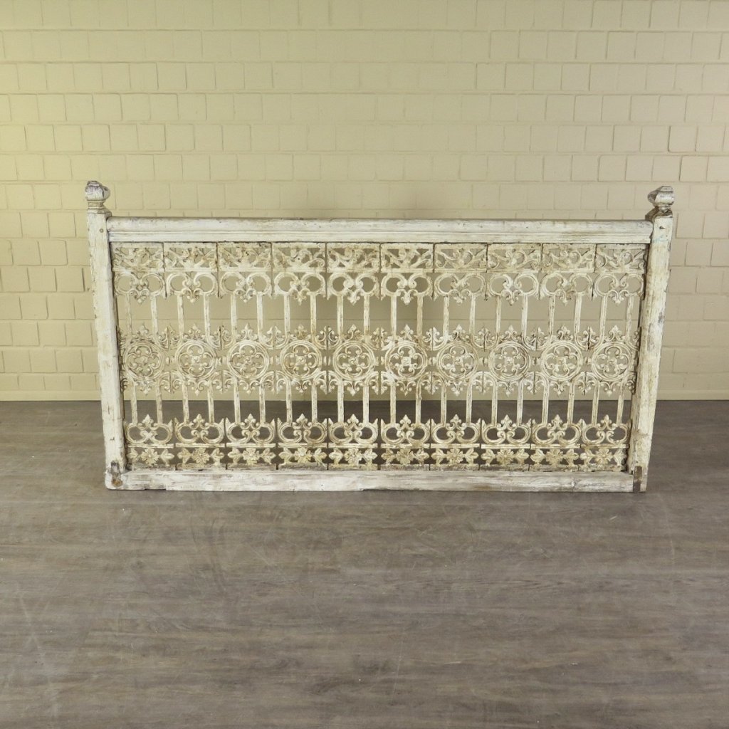 Balustrade 1,93 m Antik 1900 Teakholz Schmiedeeisen