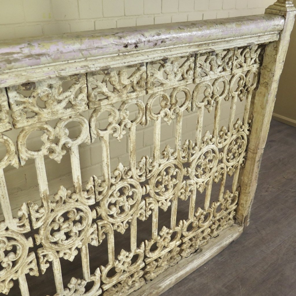 Balustrade 1,93 m Antik 1900 Teakholz Schmiedeeisen