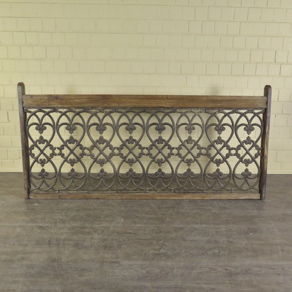 Balustrade 2,10 m Antik 1900 Teakholz Schmiedeeisen